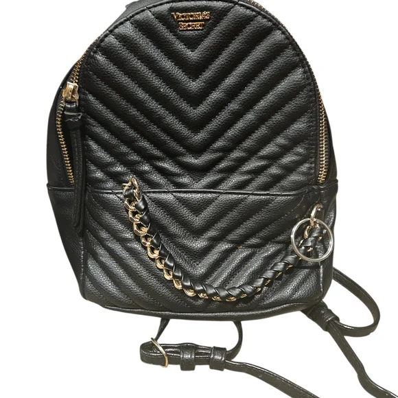 Vivtoria's Secret Black Quilted Leather Mini Backpack with Gold Chain - Picture 3 of 3